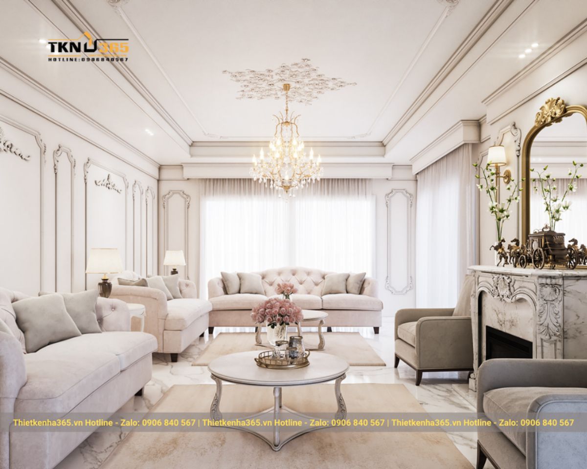 Nội thất phòng khách nhà kiểu Pháp