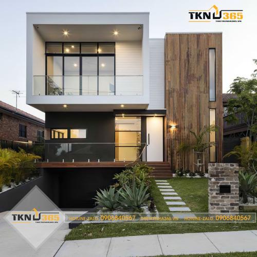 Mẫu nhà lệch tầng có thêm tầng hầm để xe cùng với sân vườn rộng