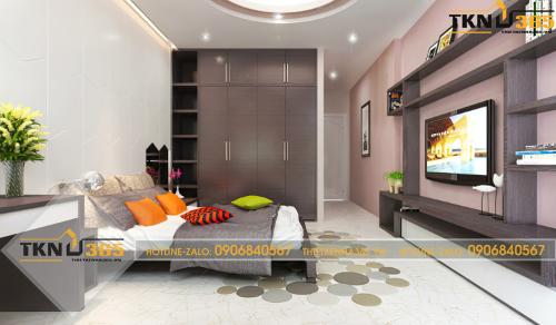 Phòng ngủ trẻ trung, tiện nghi được bố trí tủ quần áo kịch trần