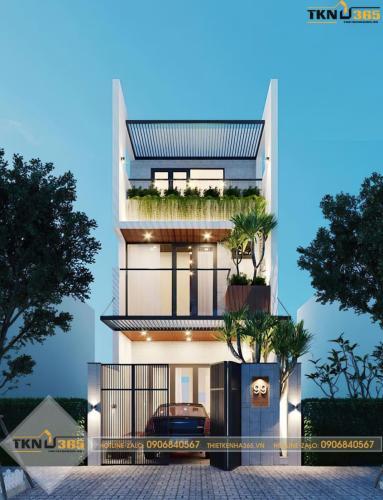 Nhà lệch tầng đẹp 5m có ban công siêu đẹp với dàn cây xanh mọc xõa xuống tua rua