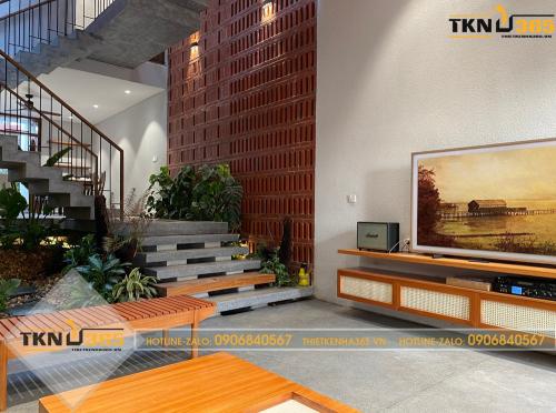 Phòng khách được thiết kế theo phong cách mộc mạc, tiện nghi