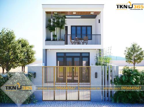 Mẫu nhà lệch tầng 5m có ban công rộng, đặt bàn ghế để cả gia đình trẻ hóng gió