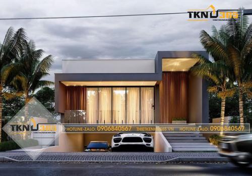 Nhà cấp 4 mái bằng có tầng hầm rộng rãi, lối ra vào chứa được 2 xe ô tô vào ra