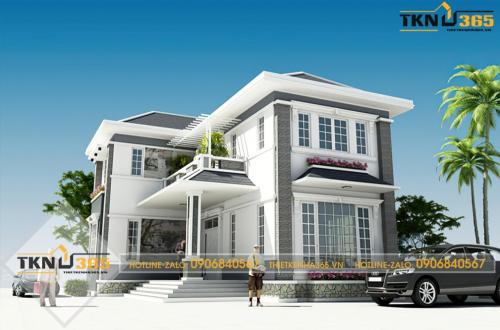 Mẫu nhà 2 tầng 100m2 dáng chữ L 4