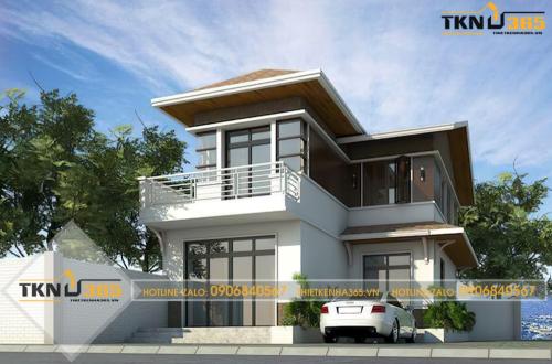 Mẫu nhà 2 tầng 100m2 dáng chữ L 3