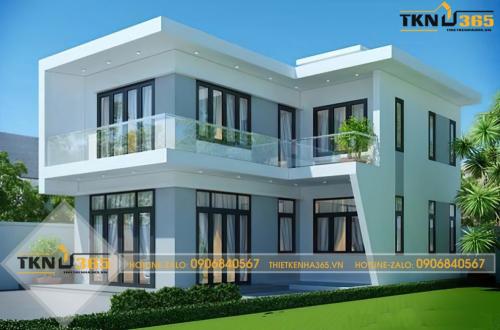 Mẫu nhà 2 tầng 100m2 dáng chữ L 1