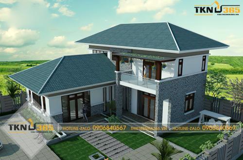 Mẫu nhà 2 tầng 100m2 dáng chữ L 7