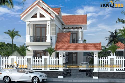 Mẫu nhà 2 tầng 100m2 dáng chữ L 2
