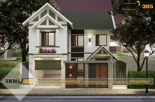 Mẫu nhà 2 tầng 100m2 dáng chữ L 9