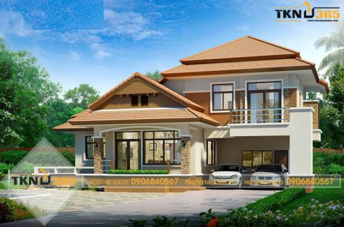 Mẫu nhà 2 tầng 100m2 dáng chữ L 10