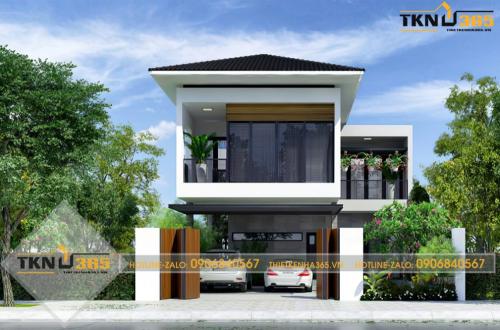 Mẫu nhà 2 tầng 100m2 dáng chữ L 11