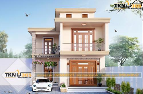 Mẫu nhà 2 tầng 100m2 dáng chữ L 12