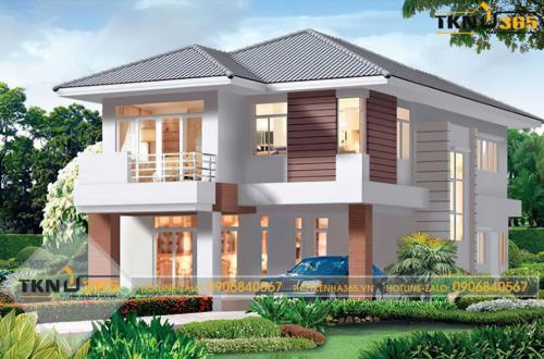Mẫu nhà 2 tầng 100m2 dáng chữ L 15