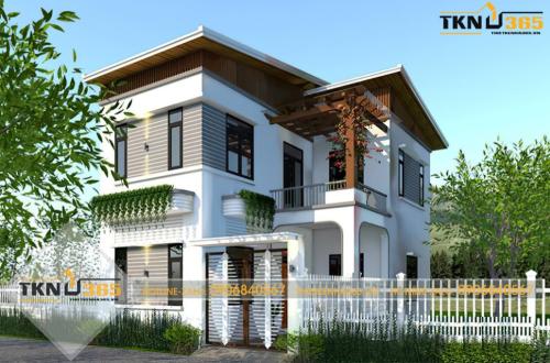 Mẫu nhà 2 tầng 100m2 dáng chữ L 14