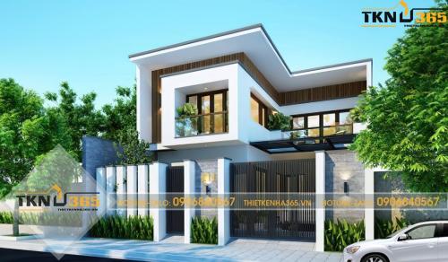 Mẫu nhà 2 tầng 100m2 dáng chữ L 13