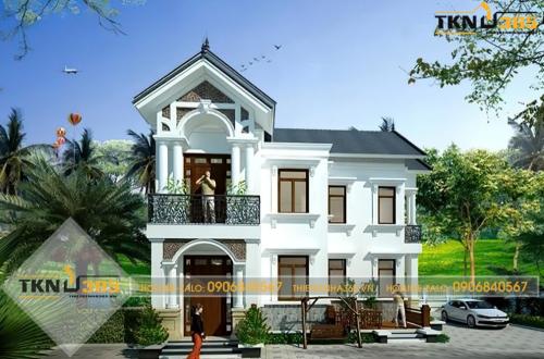 Mẫu nhà 2 tầng 100m2 dáng chữ L 16