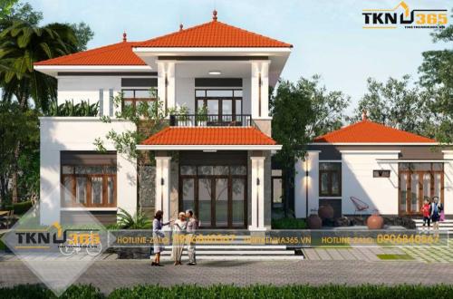 Mẫu nhà 2 tầng 100m2 dáng chữ L 18