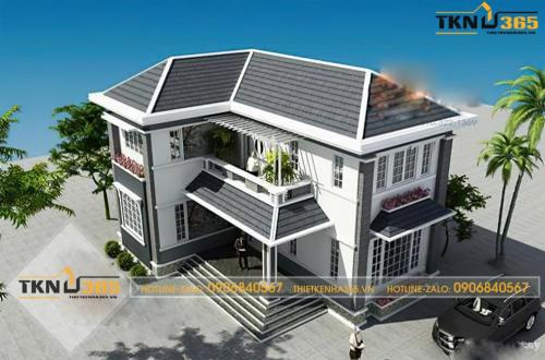 Mẫu nhà 2 tầng 100m2 dáng chữ L 21