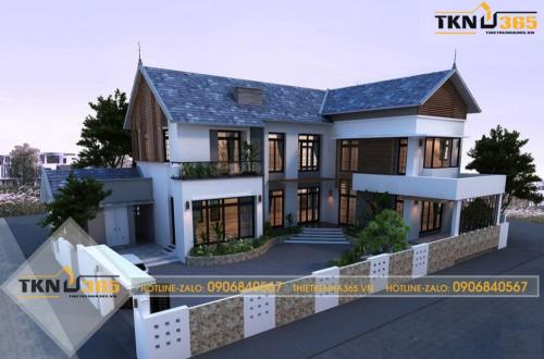 Mẫu nhà 2 tầng 100m2 dáng chữ L 20