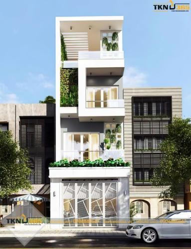 Phối cảnh mặt tiền ấn tượng của một ngôi nhà lệch tầng 4x12