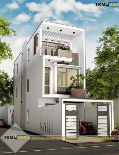 Mẫu nhà 4x12 lệch tầng với gam màu trắng chủ đạo