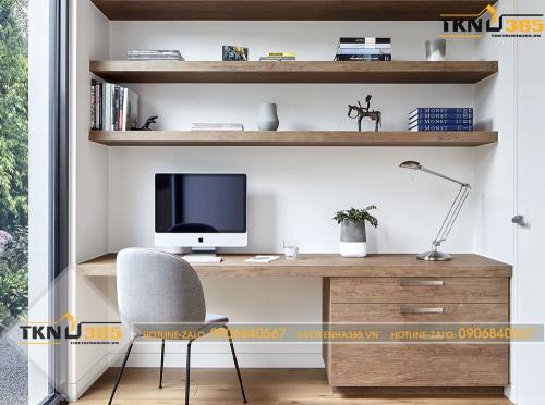 Phòng làm việc nhà 4×12m lệch tầng có thiết kế tối giản