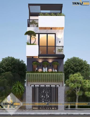 Mẫu nhà lệch tầng diện tích 4x12 sử dụng nhiều vật liệu kính để tận dụng ánh sáng tự nhiên