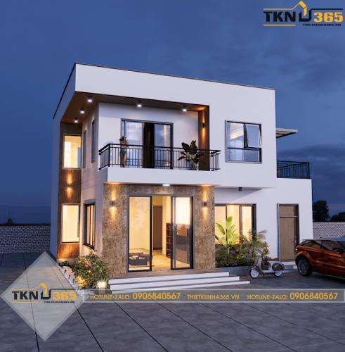 Nhà 2 tầng mái bằng, có ban công và sân rộng