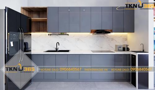 Phòng bếp nhỏ với những sắc màu trung tính, không màu mè