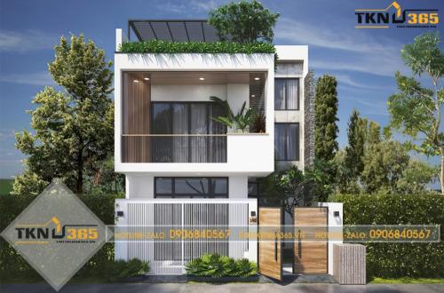 Nhà 2 tầng với diện tích 8x10m có tầng tum trồng nhiều cây xanh