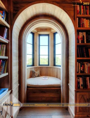 Phòng sách cổ điển với tông màu gỗ làm chủ đạo