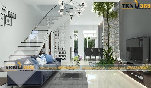 Phòng khách sang trọng, hiện đại kết hợp giếng trời thông thoáng, dễ chịu