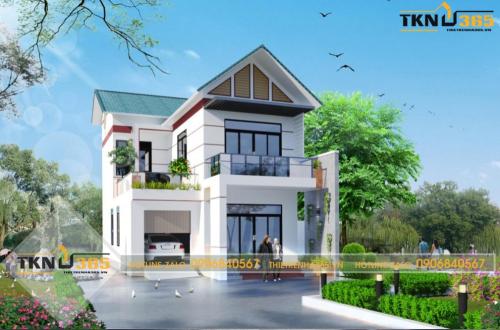 Mẫu nhà mặt tiền 8m sâu 10m chữ L 2 tầng có gara để xe