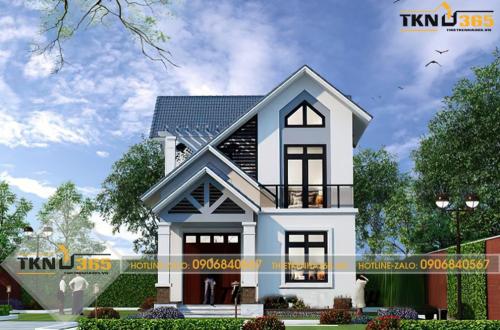 Nhà 2 tầng mái thái có sân vườn rộng rãi, cửa sổ được thiết kế kiểu nhôm kính